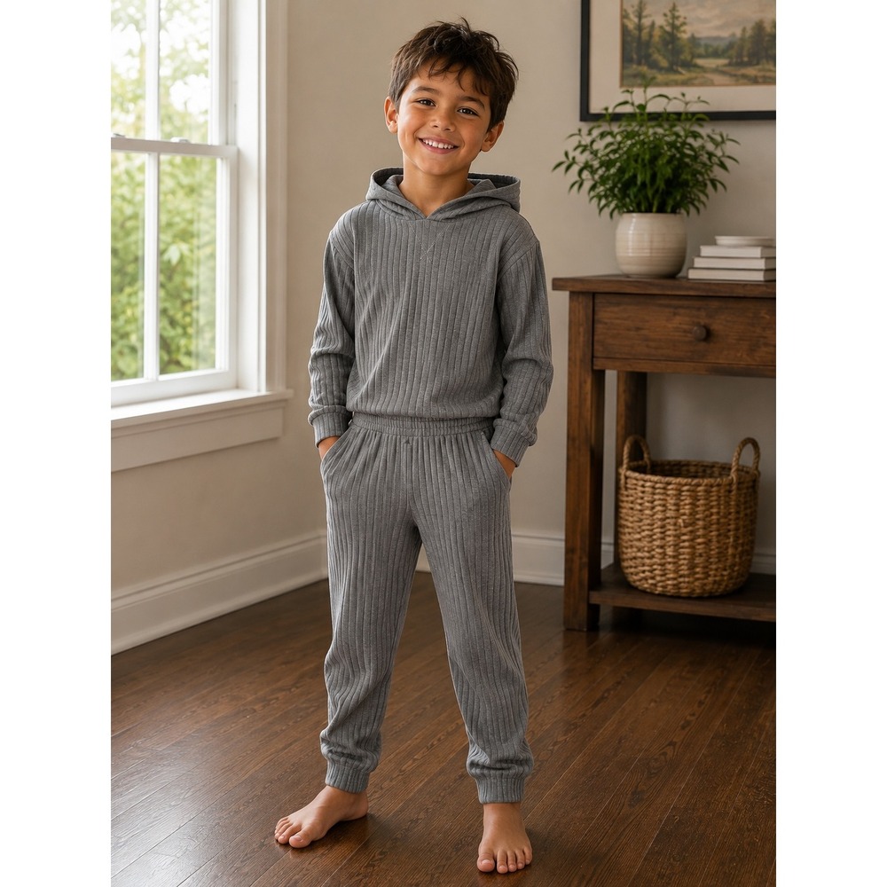 Kate Quinn Kids Ribbed Organic Cotton Hoodie and Jogger Set Gray 4T
